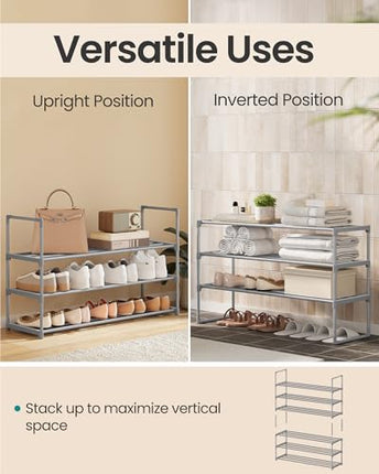 SONGMICS Shoe Rack, 3-Tier Shoe Organizer, Sturdy Storage Shelf, Upright or Upsi
