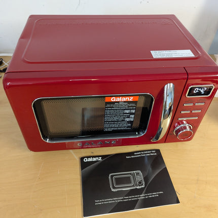 Galanz GLCMKZ09RDR09 Retro Countertop Microwave Oven with Auto Cook & Reheat, De