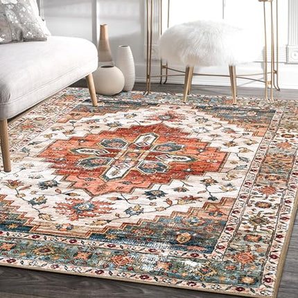 Aopota Washable Area Rug - 8x10, Low Pile, Distressed Boho, Non-Slip, Ultra-Thin