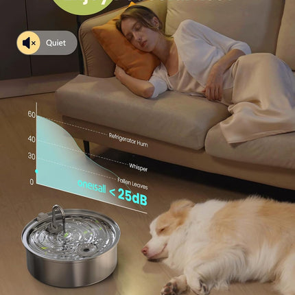oneisall 7L Stainless Steel Pet Fountain for Dogs & Cats, Ultra-Quiet Water Dispenser with Triple Filtration
