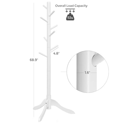 VASAGLE Solid Wood Coat Rack, Free Standing Tree-Shaped Coat Rack with 8 Hooks,