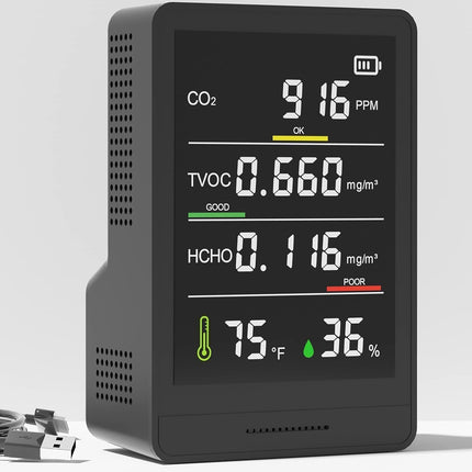 5-in-1 Professional Indoor Air Quality Monitor Indoor Portable CO2 Monitor | Tem