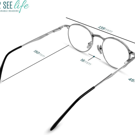 2SeeLife Round Metal Wire Rimmed Reading Glasses for Men & Women – Medium–Wide F