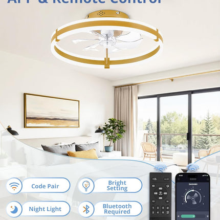 Low Profile Ceiling Fans with Lights and Remote, 19.7'' Modern Flush Mount Ceili