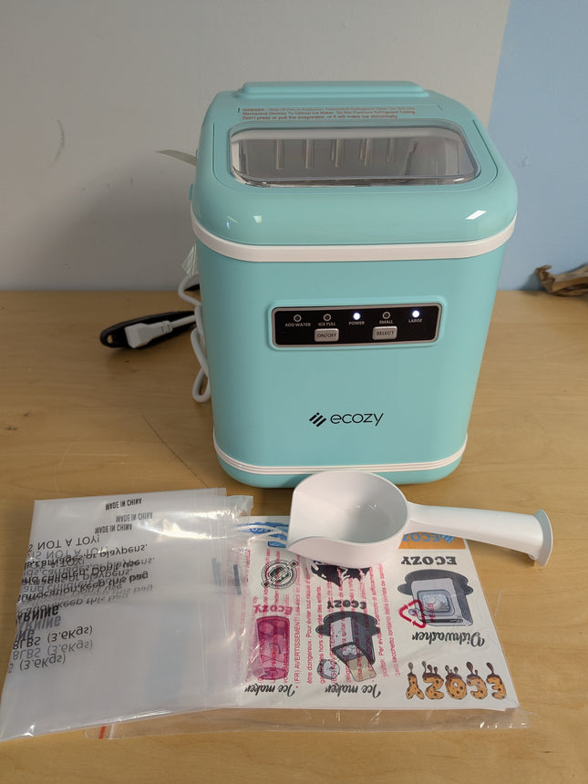 Ecozy Countertop Ice Maker, Portable, Self-Cleaning, 9 Bullet Ice Cubes in 6 Min