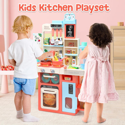 CUTE STONE Pretend Play Kitchen with Water Sink & Steam Stove, 63 Pieces with Light & Sound (No Instructions)