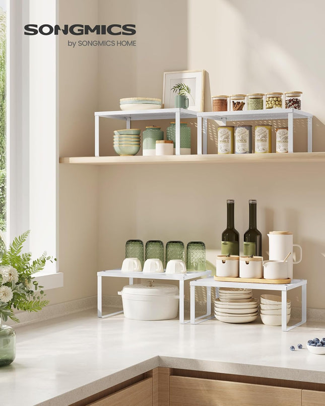 SONGMICS Spice Racks, Set of 2 Metal Cabinet Shelf Organizers, Countertop Organi