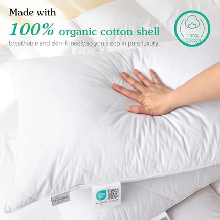 Set of 2 White Goose Feather Bed Pillows - Soft 600 Thread Count 100% Cotton, Me