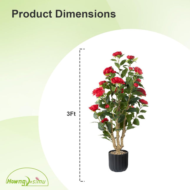 Howngyesimu 38' Artificial Camellia Tree - 2 Packs, Faux Camellia Plant in Pebbl