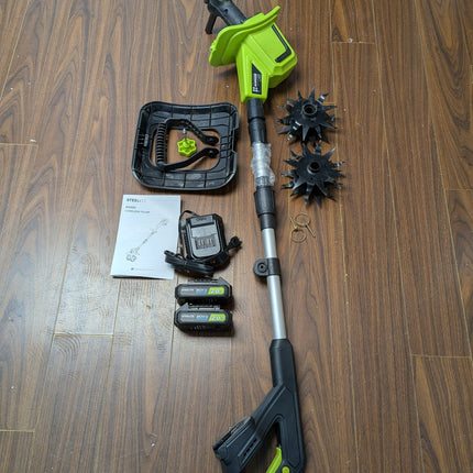 Steelite 21V 9 in Electric Cordless Tiller, 360 RPM Garden Cultivator with 2 x 2.0Ah Batteries & Charger