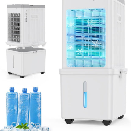 Mobile Evaporative Cooling Unit with 12L Water Tank, Quiet 35dB Air Cooler, 120°
