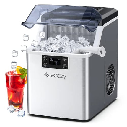 ecozy Countertop Ice Makers, 45lbs Per Day, 24 Cubes Ready in 13 Mins, Stainless