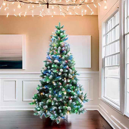 Prelit Artificial Christmas Tree Flocked Snow Trees with Pine Cone Decoration 6FT https://a.co/d/0g7kI8mh