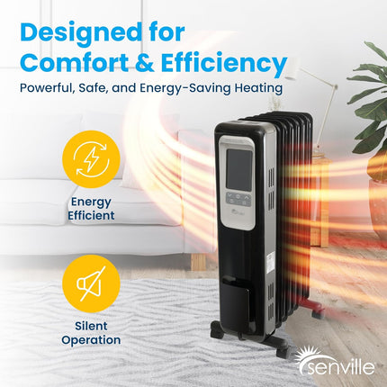 Senville 1500W Oil Filled Radiator Heater for Indoor Use, Space Heater, 3 Heat &
