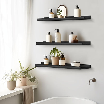 Annecy Floating Shelves Wall Mounted Set of 3, 23.6 Inch Black Rustic Wood Shelv