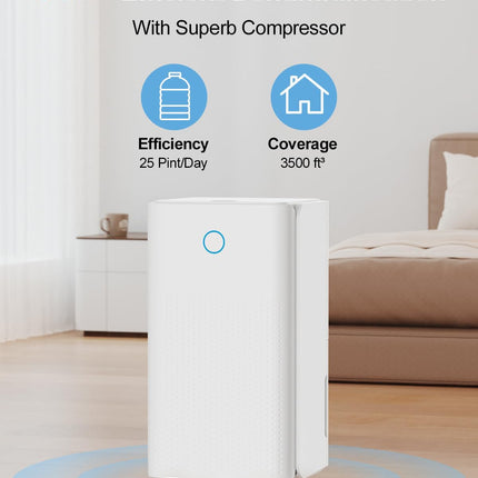 Dehumidifier 25 Pints/Day, Dehumidifier for Basement, Bedroom, with 3 Working Mo