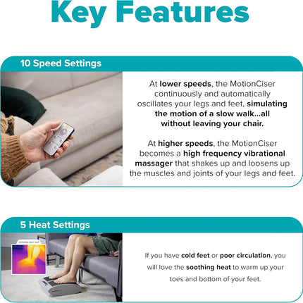 DR-HO'S MotionCiser Passive Leg Exerciser with Heat & Vibration, 5 Heat Settings, Remote & Adjustable Speed