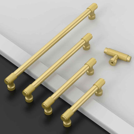 Amerdeco 8 Pack Brushed Gold Knurled Cabinet Knobs Kitchen Cabinet Pulls for Dra