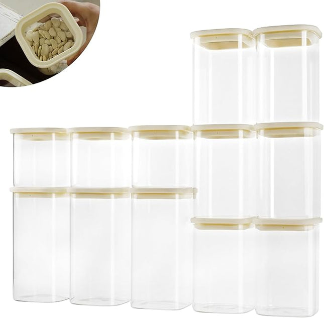 CozNido 12pcs Square Pantry Glass Jars with Clear Airtight Lids Kitchen Canister
