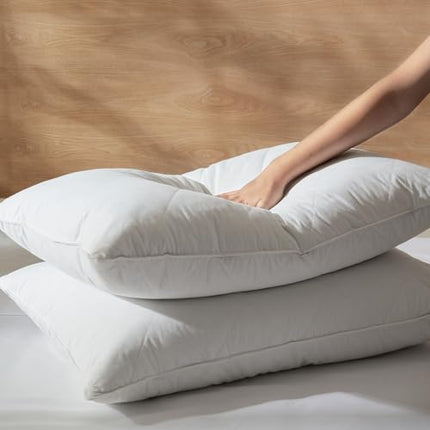 Set of 2 White Goose Feather Bed Pillows - Soft 600 Thread Count 100% Cotton, Me