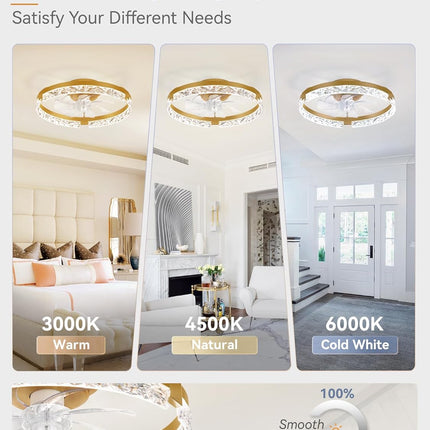 LEDIARY 20 Inch Low Profile Ceiling Fans with Lights and Remote, Fandelier Ceili