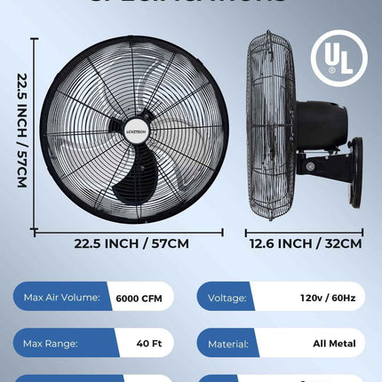 LCVZTECH 20 inch Wall Mount Fan Oscillating, 3-Speed 5500 CFM High Velocity Indu