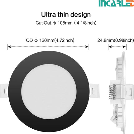INCARLED 4Inch 3CCT Black Pot Lights, 3000K 4000K 5000k Potlights, 6Pack LED Rec
