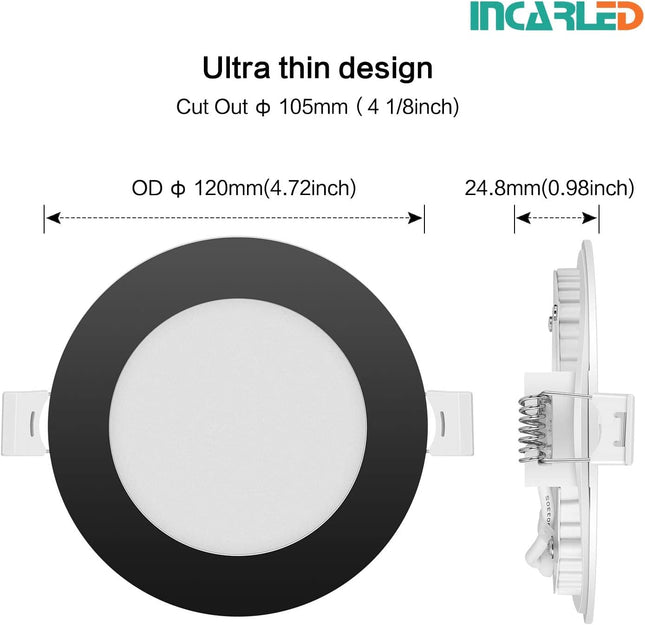 INCARLED 4Inch 3CCT Black Pot Lights, 3000K 4000K 5000k Potlights, 6Pack LED Rec