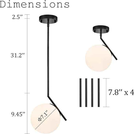 GOLD COLOR Modern Pendant Light with 7.1'' Frosted Glass Globe – Adjustable Kitc