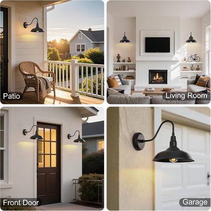 GOALPLUS Black Barn Lights Outdoor for Farmhouse, 10 Inch Dome Exterior Goosenec