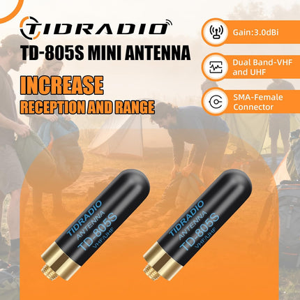 TIDRADIO TD-805S SMA-F Ham Radio Antenna 1.95 Inch Dual Band VHF/UHF 144-430MHz