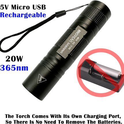 UNROEVS UV Flashlight Rechargeable 365nm Black Light for Pet Urine Detection,Sma