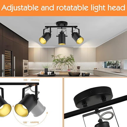 SEEBLEN Kitchen Track Lighting Fixtures Ceiling,3 Light Wall/Ceiling Light with