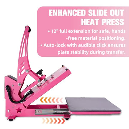 CoolSub Heat Press 15x15 Slide Out Heat Press Machine, Industrial Digital Heat T
