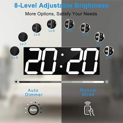 CHKOSDA 18''Digital Wall Clock,Large LED Wall Clock with 6” Numbers, Remote Cont