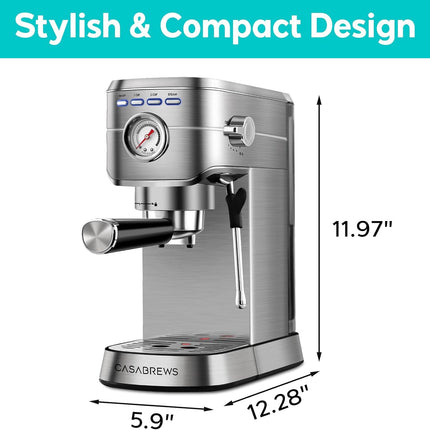 CASABREWS Espresso Machine 20 Bar, Compact Coffee Maker with 34oz Water Tank, Pr
