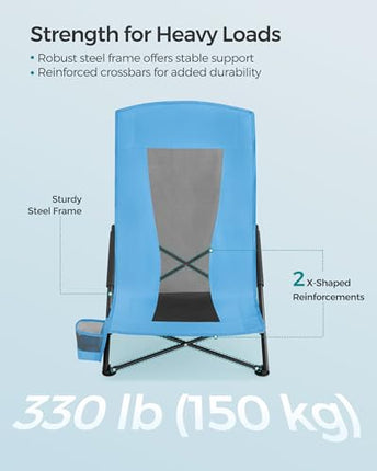 SONGMICS Portable Beach Chair, Folding Camping Chair with High Backrest, Cup Hol