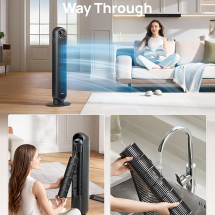 Dreo Tower Fan for Bedroom, 25ft/s Velocity Quiet Floor Fan, 90° Oscillating Fan