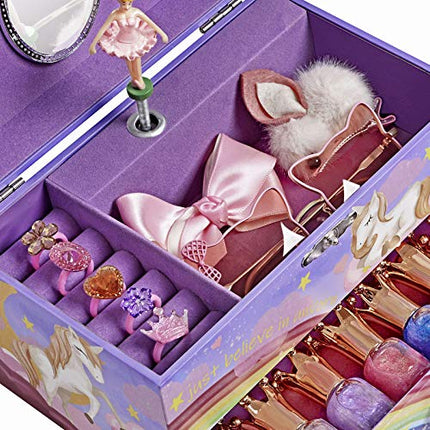 SONGMICS Music Jewelry Box, Ballerina Music Box, Rainbow and Unicorn, 7.5 x 4.3