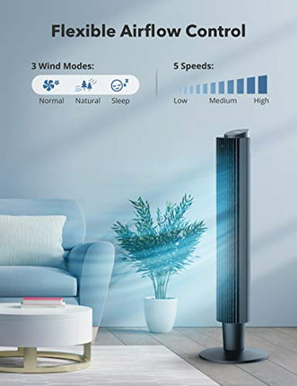 NO REMOTE Tower Fan for Bedroom, 42'' Height Adjustable Cooling fan, 5 Speeds, S