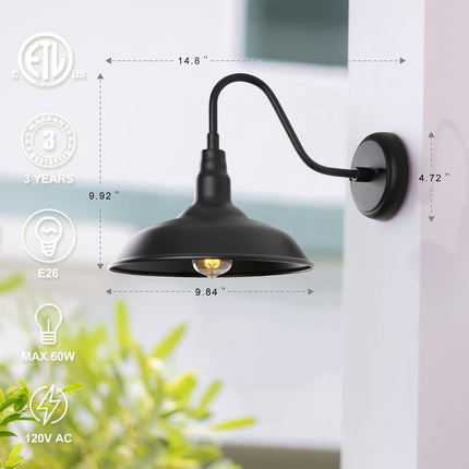GOALPLUS Black Barn Lights Outdoor for Farmhouse, 10 Inch Dome Exterior Goosenec