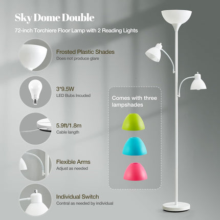 3 Light Tree Floor Lamp, Floor Lamps for Living Room, Torchiere Floor Lamp with