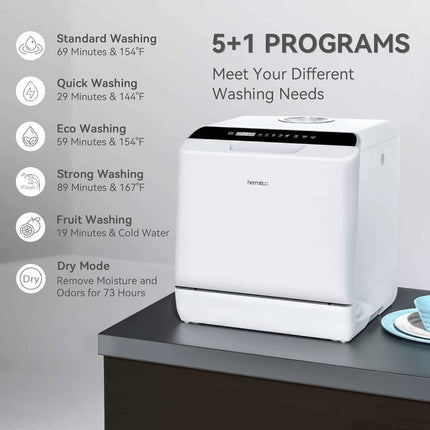 Hermitlux Countertop Dishwasher, 5 Washing Programs Portable Dishwasher With 5-L
