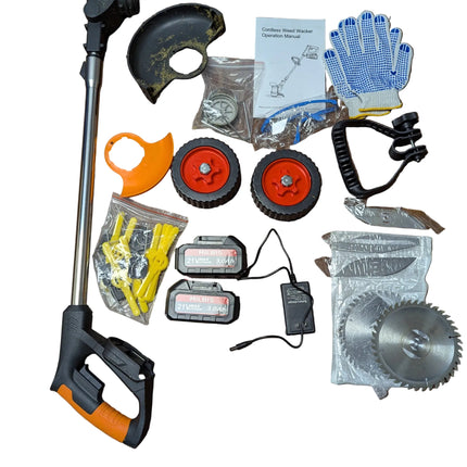 Electric Cordless Weed Wacker 21V, Portable Lightweight Brush Cutter & Trimmer, Foldable Design with 4 Blade Types