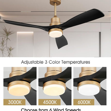 Forrovenco 52 Inch Ceiling Fan with Lights and Remote, White & Gold