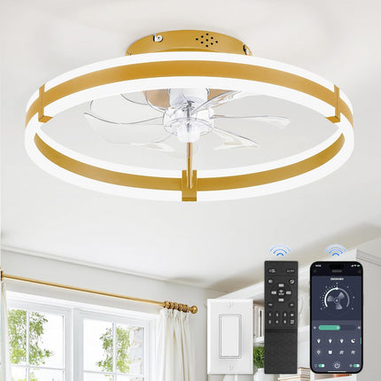 Ceiling Fans with Lights and Remote, 19.7'' Low Profile Ceiling Fans, 3000-6000K