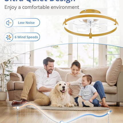 Low Profile Ceiling Fans with Lights and Remote, 19.7'' Modern Flush Mount Ceili