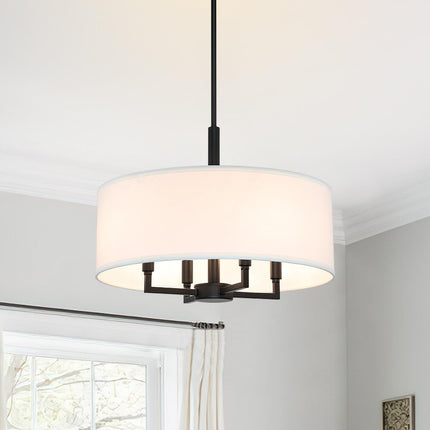 XiNBEi Lighting Drum Chandelier, Farmhouse 4 Light Pendant Light with White Fabr