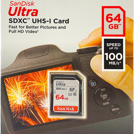 SanDisk 64GB Ultra SDXC UHS-I Memory Card - 100MB/s, C10, U1, Full HD, SD Card -