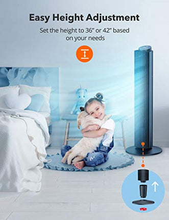NO REMOTE Tower Fan for Bedroom, 42'' Height Adjustable Cooling fan, 5 Speeds, S